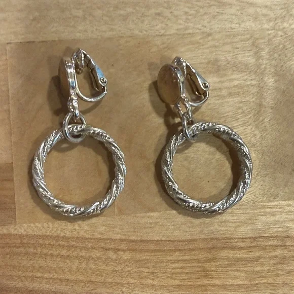 Vintage Silver Clip On Hoop Earrings - Picture 1 of 2